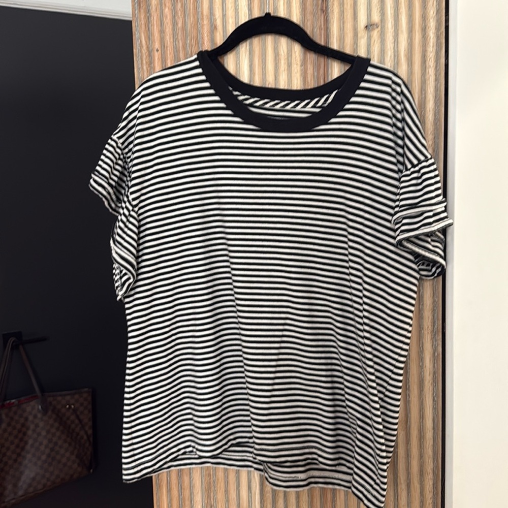 Current Elliott striped tee with ruffled sleeves